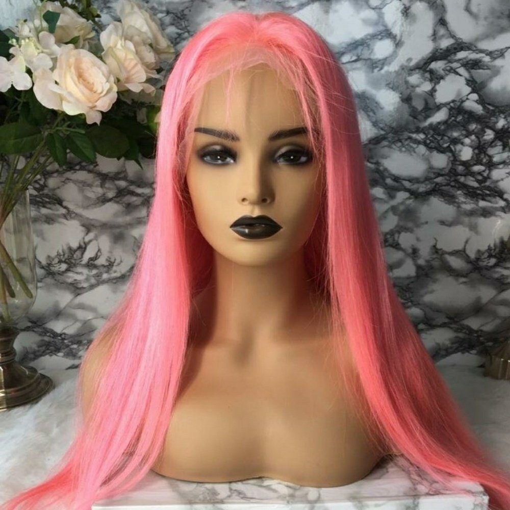 Pink EL Human Hair Lace Front Wig